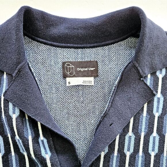 Original Use Geometric Patterned Blue Collared Short Sleeve Button Down Shirt S - Picture 5 of 6